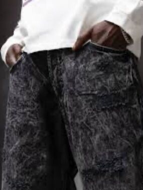 KAALU Acid Washed Black Slim Jeans ripped distressed Urban streetwear 38x32